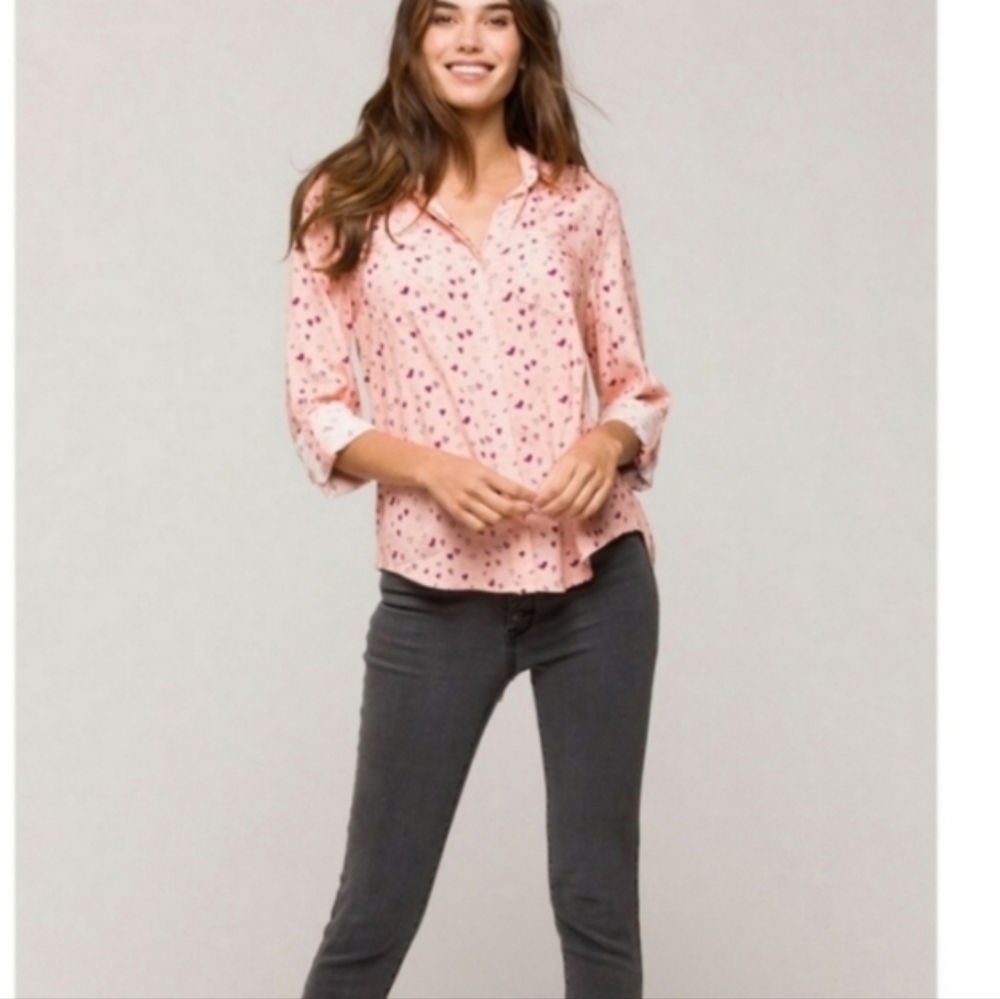 Velvet heart valentine hearts Print  high low button down  shirt  new